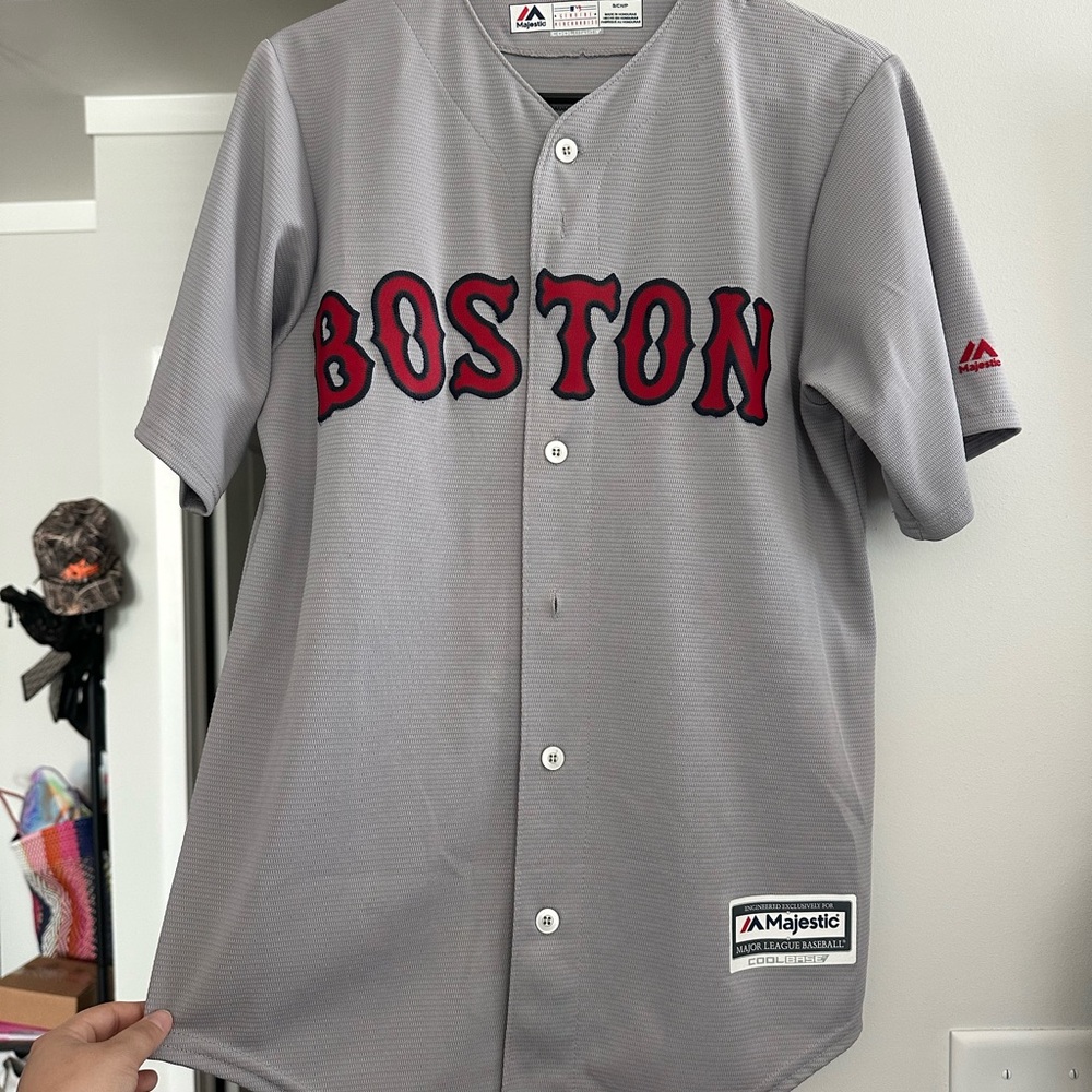 Majestic Gray Boston Jersey with Red Accents